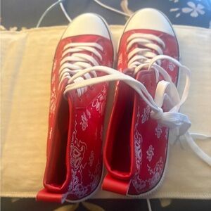 Red High-Top Athletic Shoes